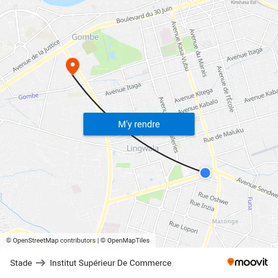 Stade to Institut Supérieur De Commerce map