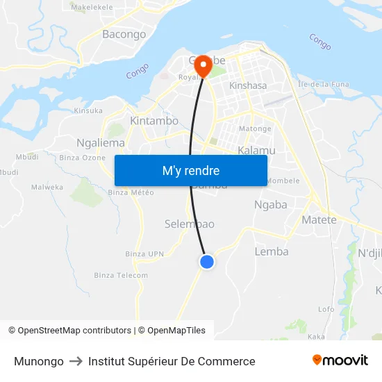 Munongo to Institut Supérieur De Commerce map
