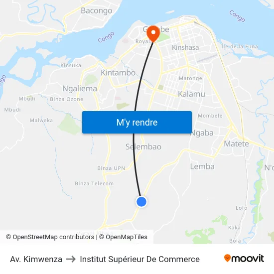 Av. Kimwenza to Institut Supérieur De Commerce map