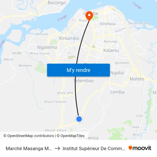 Marché Masanga Mbila to Institut Supérieur De Commerce map