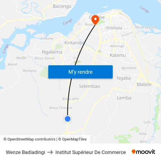 Wenze Badiadingi to Institut Supérieur De Commerce map