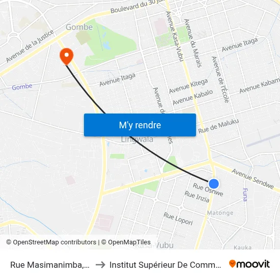 Rue Masimanimba, A2 to Institut Supérieur De Commerce map