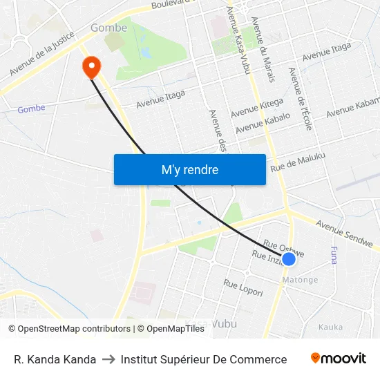 R. Kanda Kanda to Institut Supérieur De Commerce map