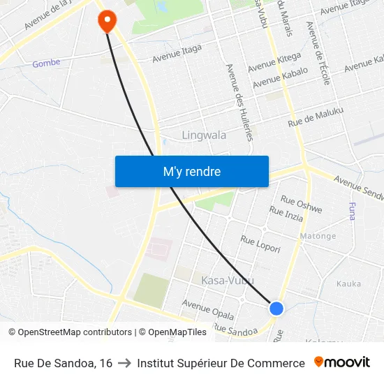 Rue De Sandoa, 16 to Institut Supérieur De Commerce map
