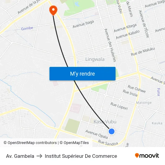 Av. Gambela to Institut Supérieur De Commerce map