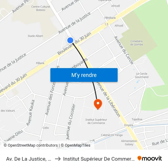 Av. De La Justice, 39 to Institut Supérieur De Commerce map