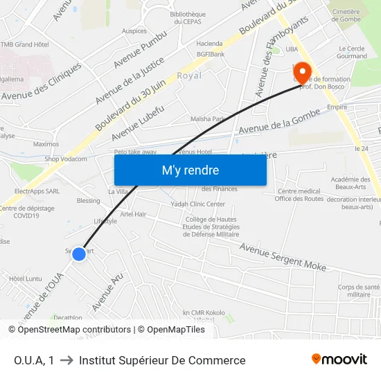 O.U.A, 1 to Institut Supérieur De Commerce map