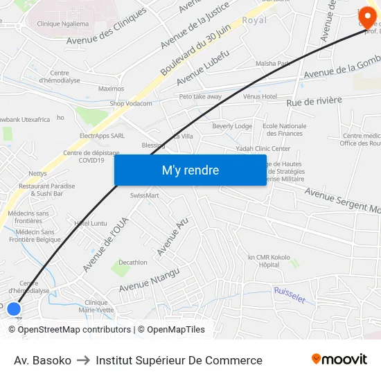 Av. Basoko to Institut Supérieur De Commerce map