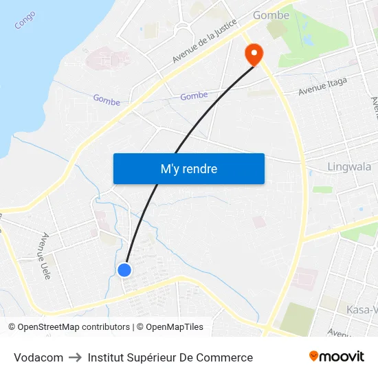 Vodacom to Institut Supérieur De Commerce map