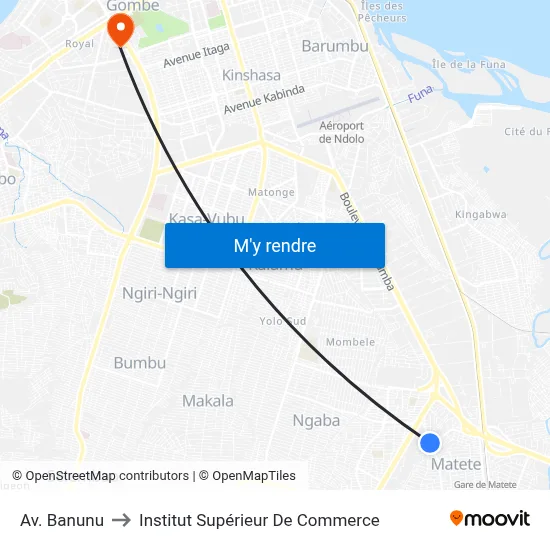Av. Banunu to Institut Supérieur De Commerce map