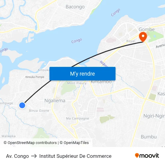 Av. Congo to Institut Supérieur De Commerce map