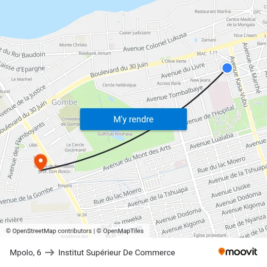 Mpolo, 6 to Institut Supérieur De Commerce map