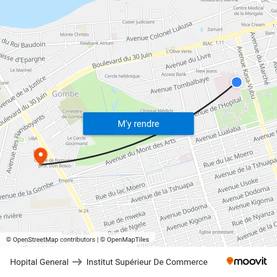 Hopital General to Institut Supérieur De Commerce map