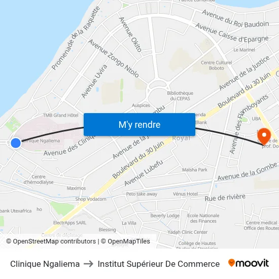 Clinique Ngaliema to Institut Supérieur De Commerce map