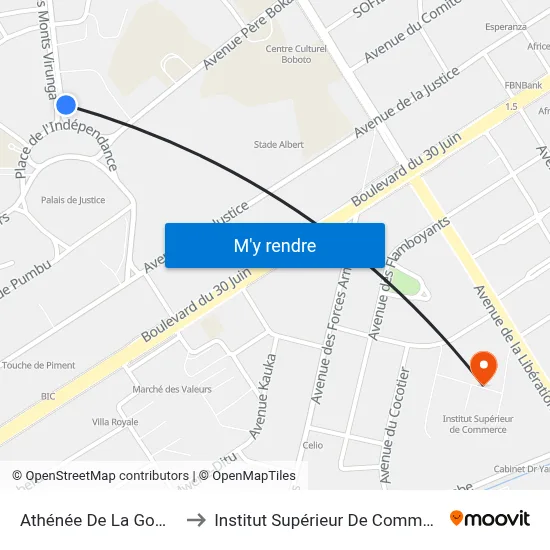 Athénée De La Gombe to Institut Supérieur De Commerce map