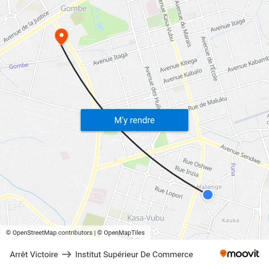 Arrêt Victoire to Institut Supérieur De Commerce map