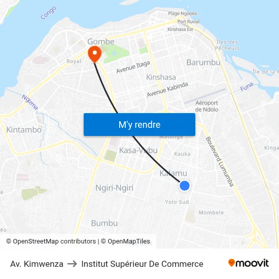 Av. Kimwenza to Institut Supérieur De Commerce map