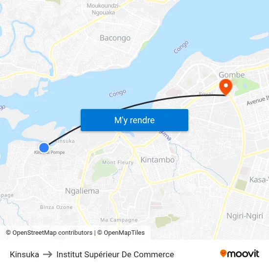 Kinsuka to Institut Supérieur De Commerce map