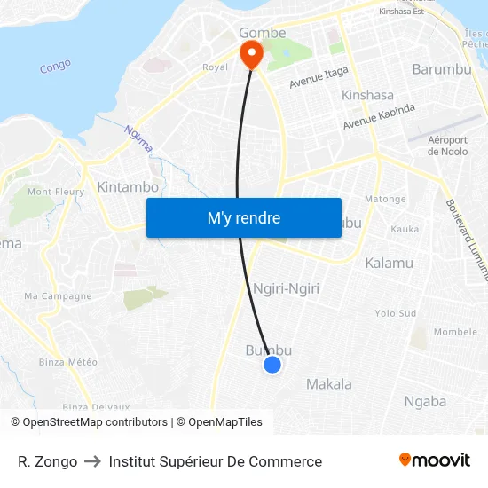 R. Zongo to Institut Supérieur De Commerce map
