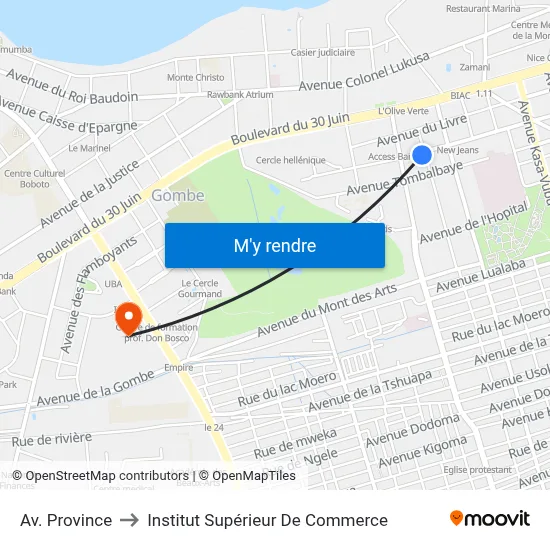 Av. Province to Institut Supérieur De Commerce map