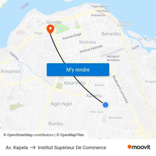 Av. Kapela to Institut Supérieur De Commerce map