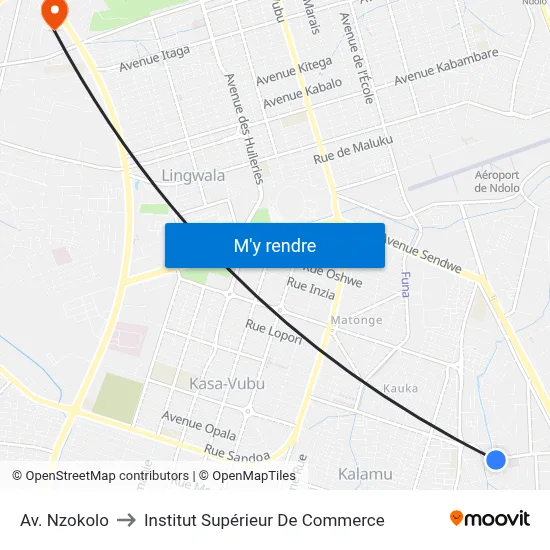 Av. Nzokolo to Institut Supérieur De Commerce map