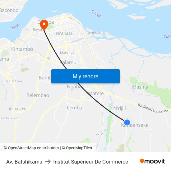 Av. Batshikama to Institut Supérieur De Commerce map