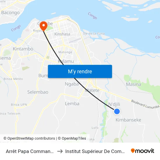 Arrêt Papa Commandant to Institut Supérieur De Commerce map