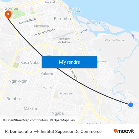 R. Democratié to Institut Supérieur De Commerce map