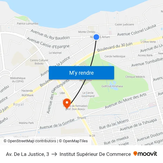 Av. De La Justice, 3 to Institut Supérieur De Commerce map