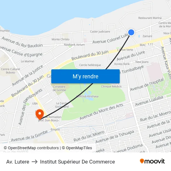 Av. Lutere to Institut Supérieur De Commerce map