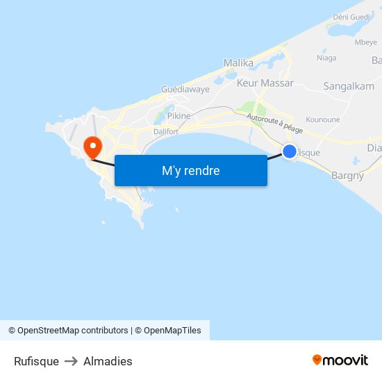 Rufisque to Almadies map
