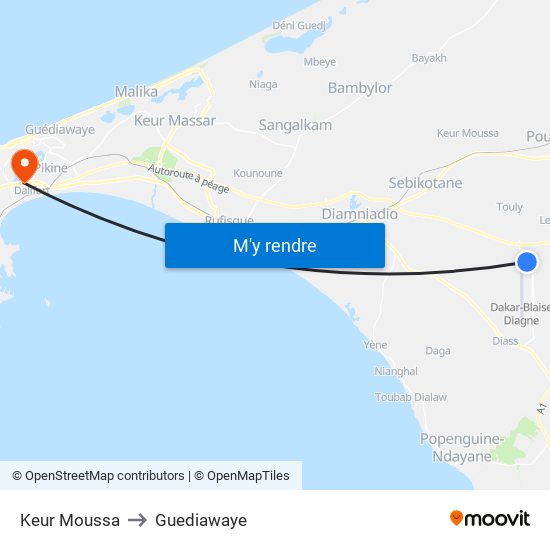 Keur Moussa to Guediawaye map