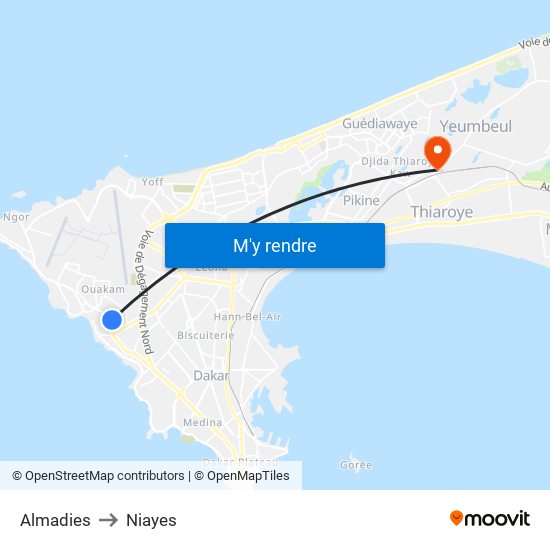 Almadies to Niayes map