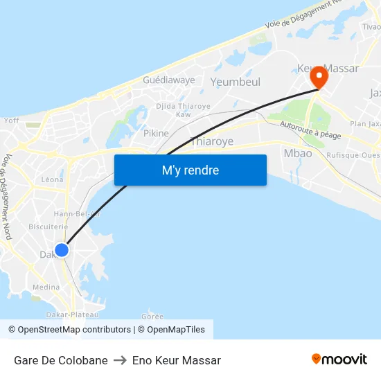 Gare De Colobane to Eno Keur Massar map