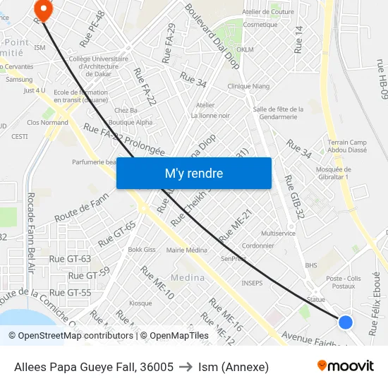 Allees Papa Gueye Fall, 36005 to Ism (Annexe) map