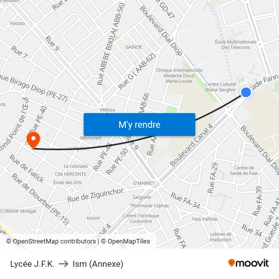 Lycée J.F.K. to Ism (Annexe) map