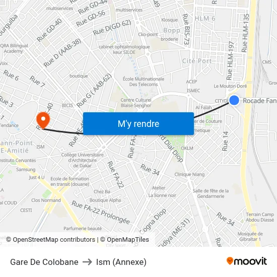 Gare De Colobane to Ism (Annexe) map