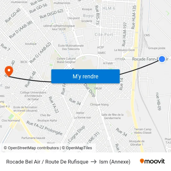 Rocade Bel Air / Route De Rufisque to Ism (Annexe) map