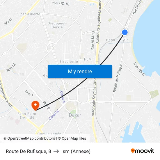 Route De Rufisque, 8 to Ism (Annexe) map