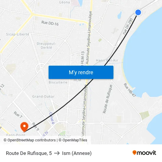 Route De Rufisque, 5 to Ism (Annexe) map
