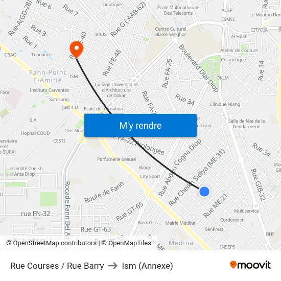 Rue Courses / Rue Barry to Ism (Annexe) map