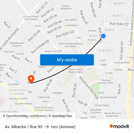 Av. Mbacké / Rue 90 to Ism (Annexe) map