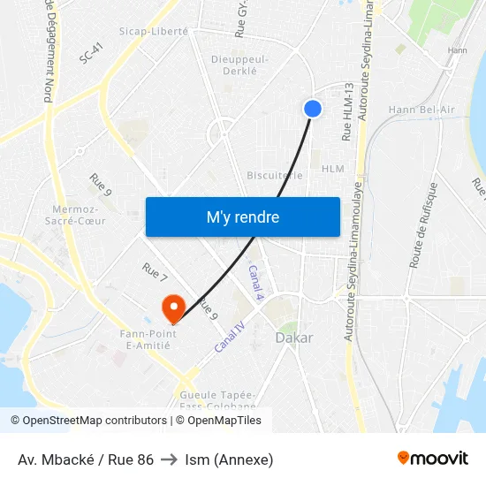 Av. Mbacké / Rue 86 to Ism (Annexe) map
