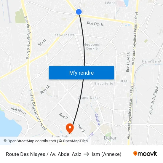 Route Des Niayes / Av. Abdel Aziz to Ism (Annexe) map