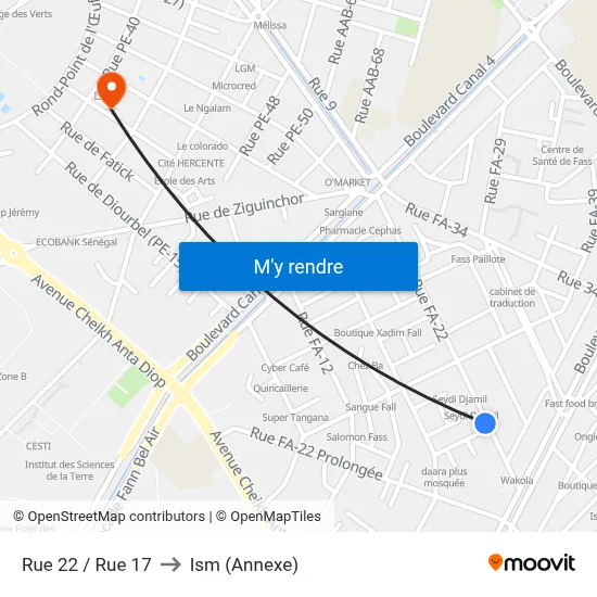 Rue 22 / Rue 17 to Ism (Annexe) map