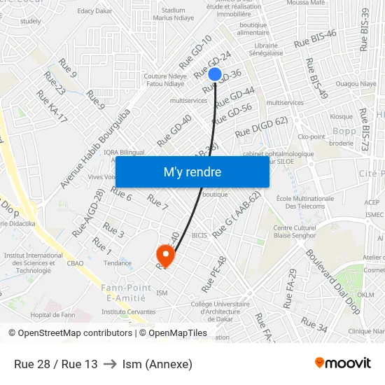 Rue 28 / Rue 13 to Ism (Annexe) map