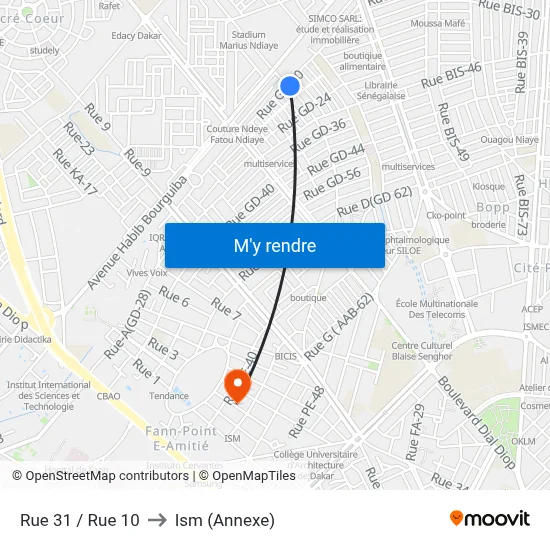 Rue 31 / Rue 10 to Ism (Annexe) map