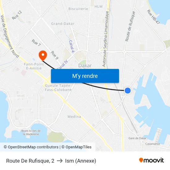 Route De Rufisque, 2 to Ism (Annexe) map