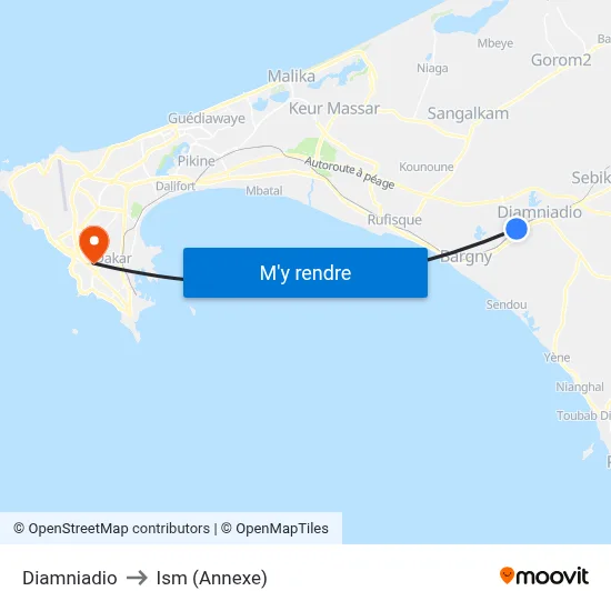 Diamniadio to Ism (Annexe) map